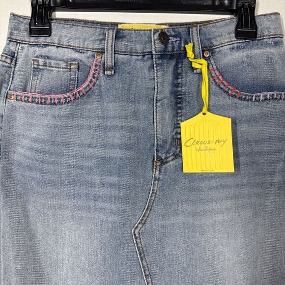 Circus NY Sam Edelman Size 26 Denim Jean Maxi Skirt Blue Calliope Back Slit‎ NEW - Picture 3 of 15